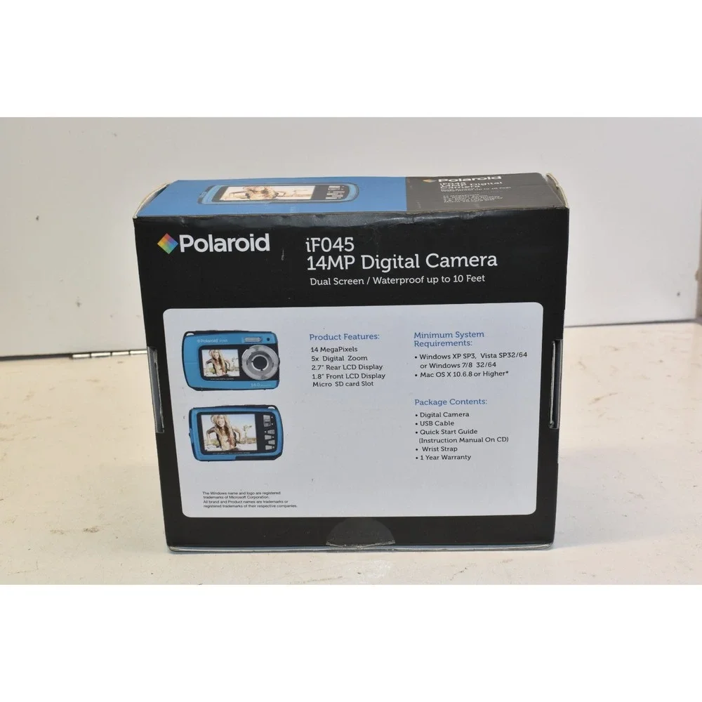 Polaroid iFO45 14 MP Digital Camera Blue Dual Screen/Waterproof w Box Manual